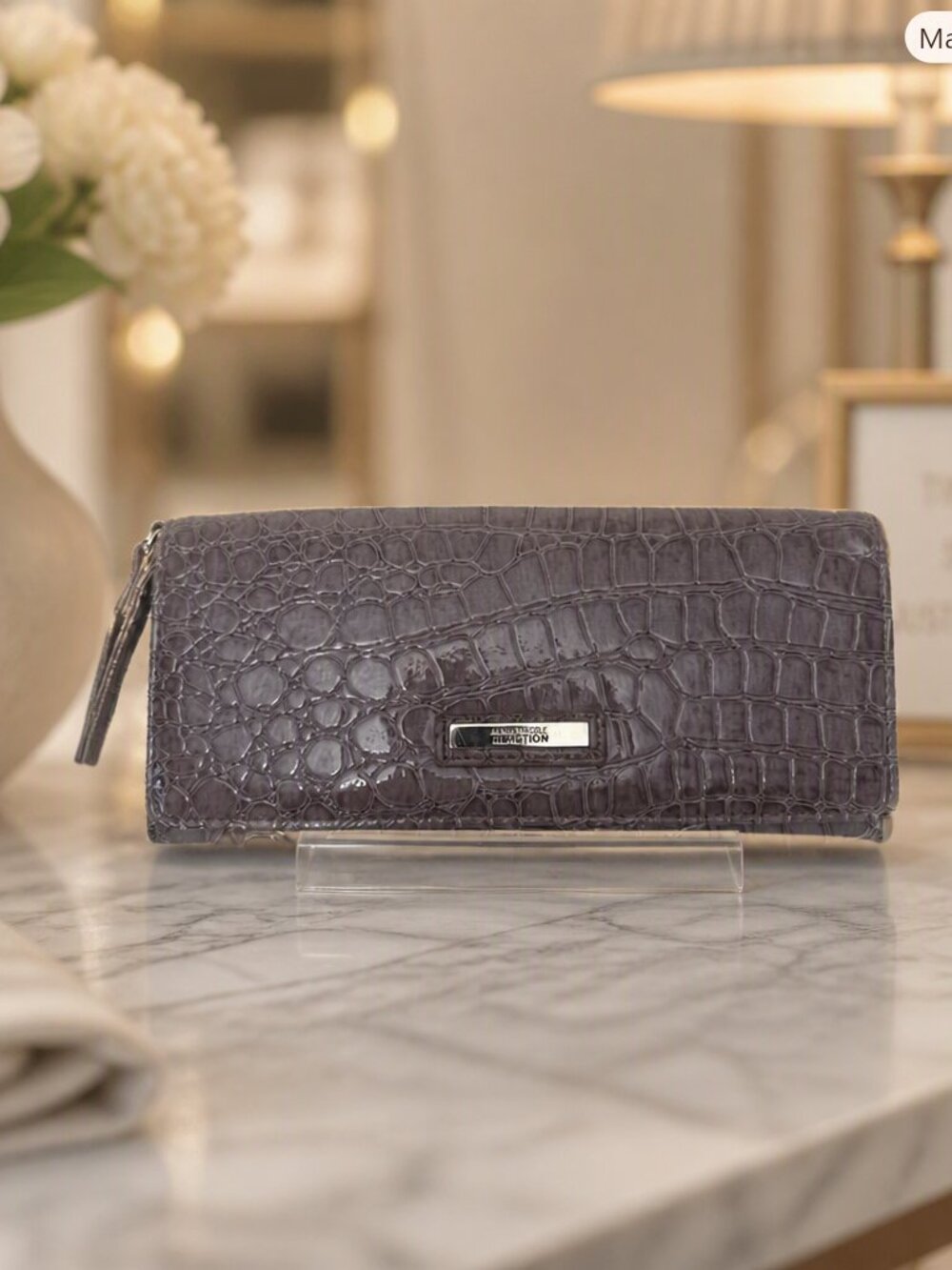 Kenneth Cole Reaction Croc-Embossed Wallet in Lavendar Gray